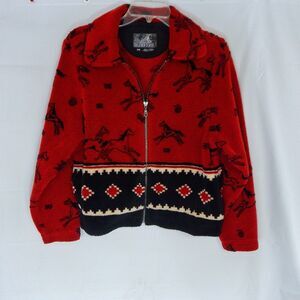 Tsunami Fleece Jacket Red Black Size Medium Horses Southwestern Zip Up Canada